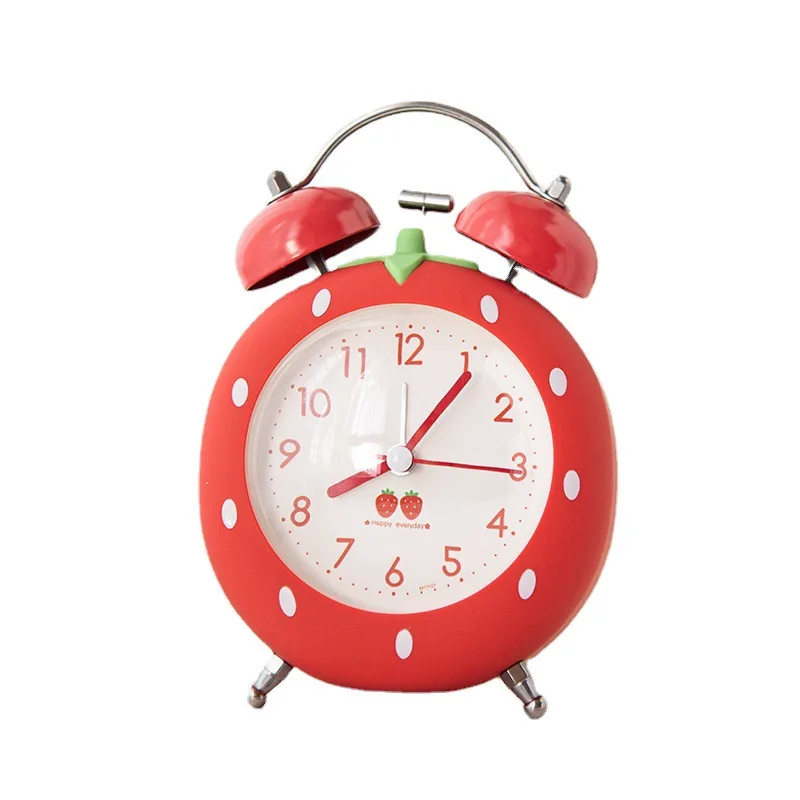 Big Bell Strawberry Creative Sleepy Little Alarm Clock Cartoon Children\'s Students Use Nightlight, Simple and Silent Bedhead