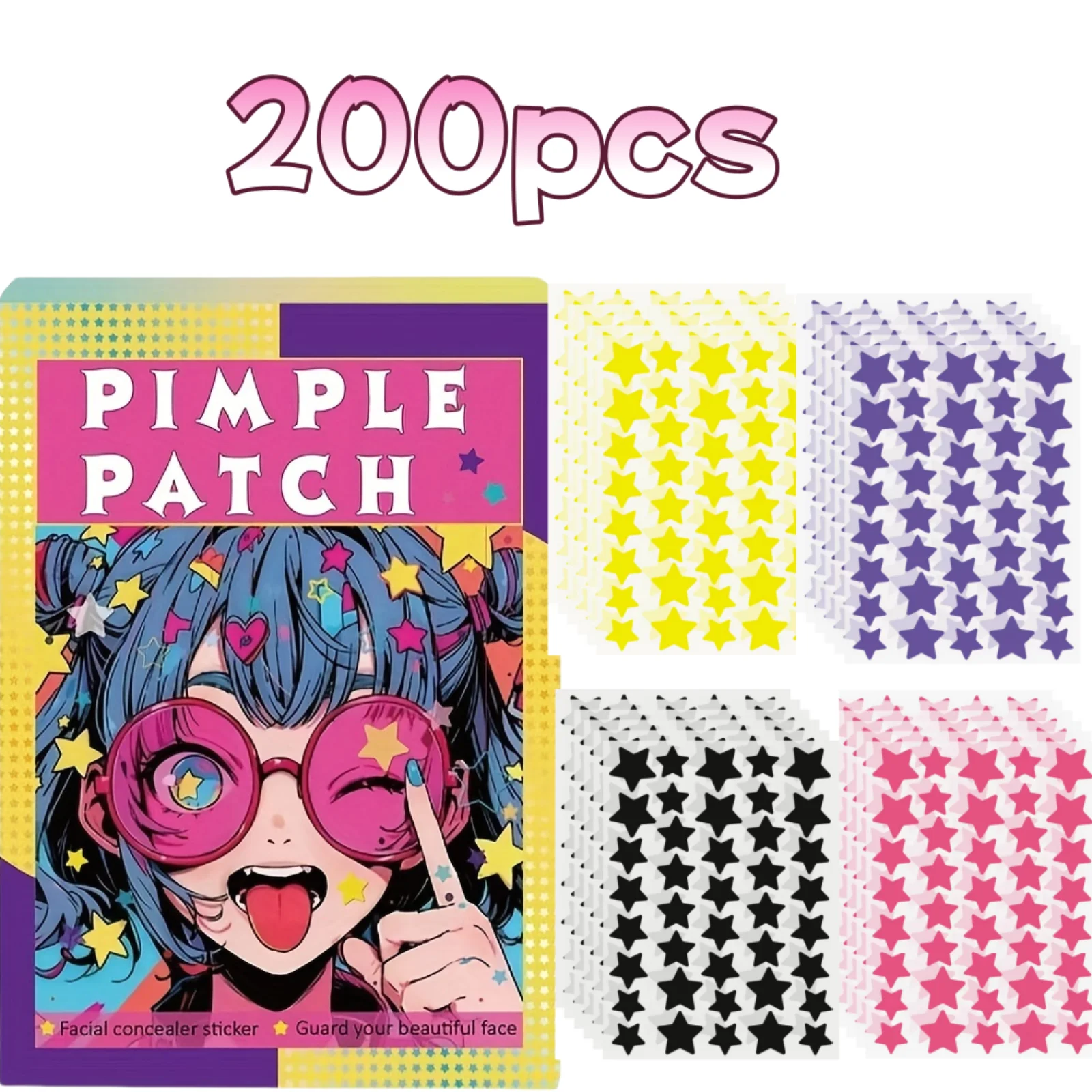 200pcs Star Acne Patches - Gentle, waterproof & breathable. Colorful star design for all skin types. Discreet & effective