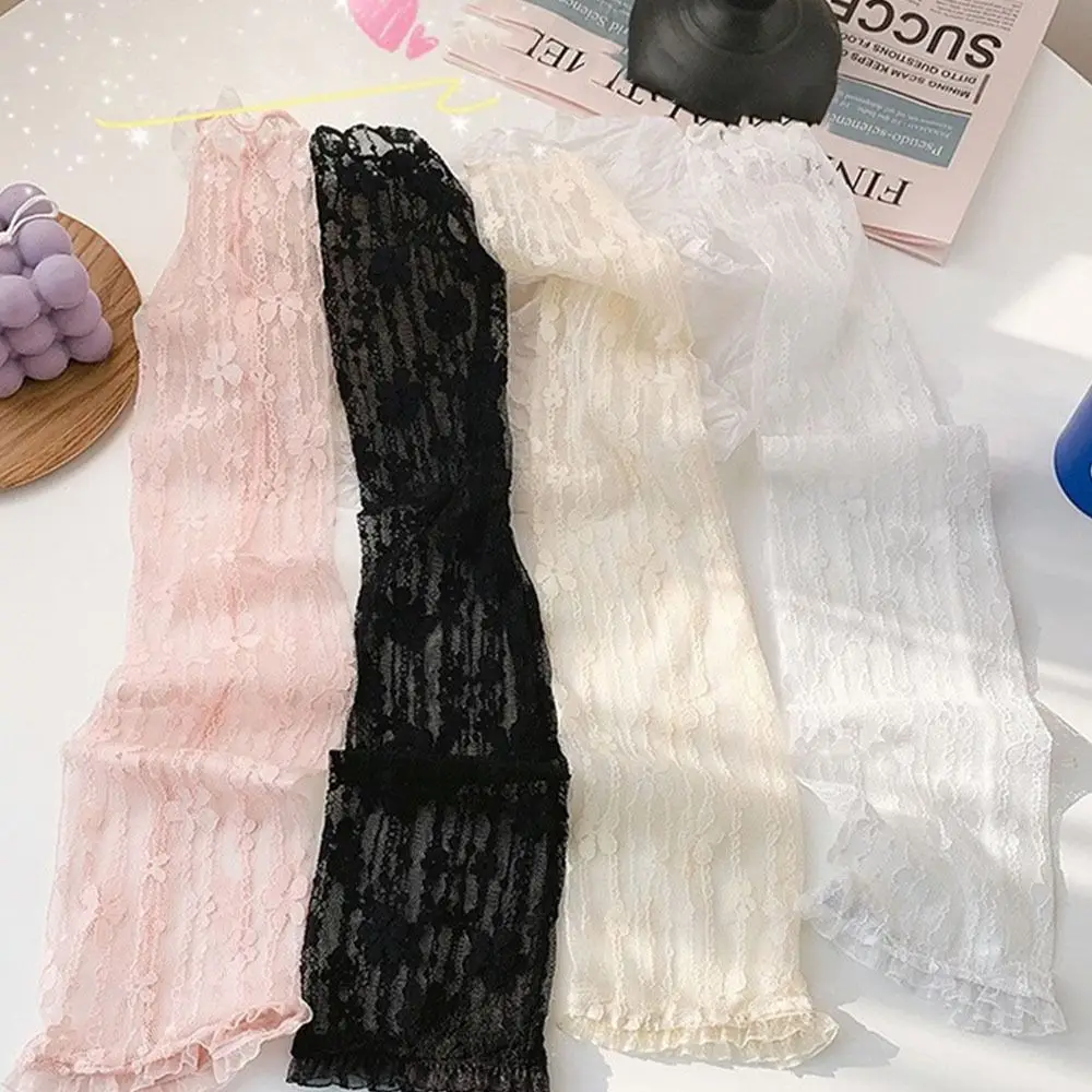 Fashion Lace Sunscreen Sleeve Thin Fingerless Driving Gloves UV Protection Women Arm Cover Summer