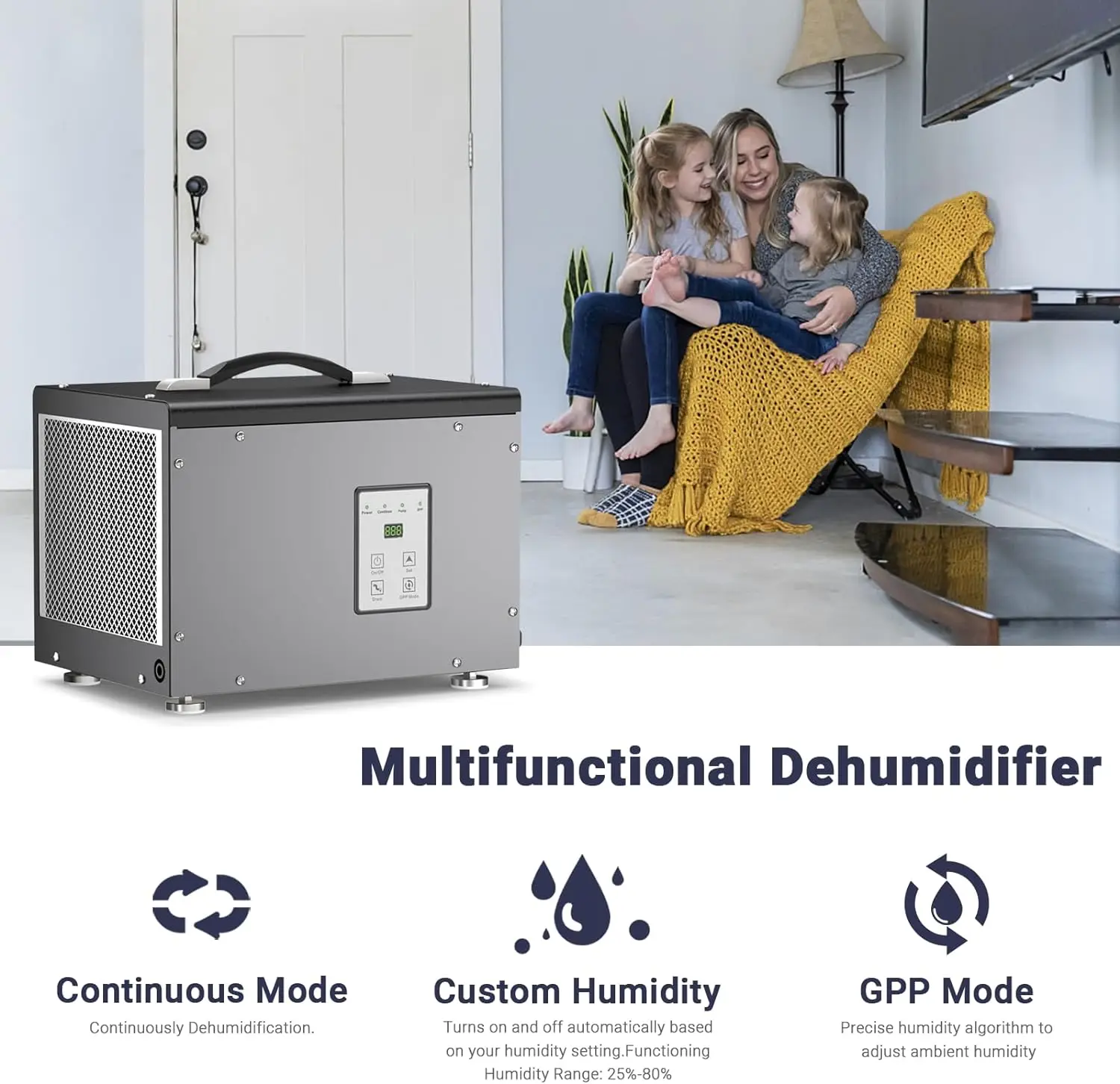 BaseAire Crawl Space/Basement Dehumidifier | 70 Pint Commercial Dehumidifiers with Pump & Hose | Up to 1000 Sq Ft | Compact