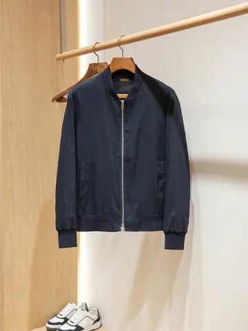 ZZ rain and dew linen blend old money style men's casual baseball collar jacket