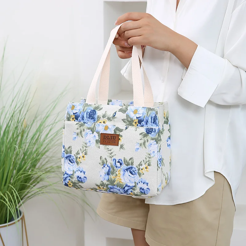 Aesthetic Floral Print Lunch Bag, Insulated Large Capacity Bento Bag, Thermal Cooler Handbag For School, Work, Travel & Picnic