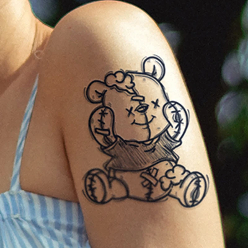 2pcs Funny Bear Temporary Tattoo Sticker Cartoon Cute Bunny Animal Waterproof Disposable Tattoo Body Ankle Body Art for Women