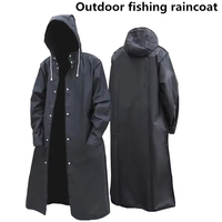 Fashion black adult windbreaker style waterproof long raincoat women's men's hooded outdoor motorcycle, bicycle, hiking, fishing