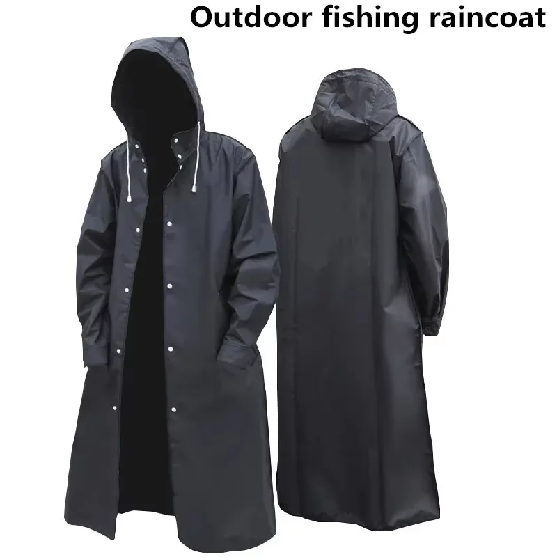 Fashion Black Adult Windbreaker Style Waterproof Long Raincoat Women's Men's Hooded Outdoor Motorcycle, Bicycle, Hiking, Fishing