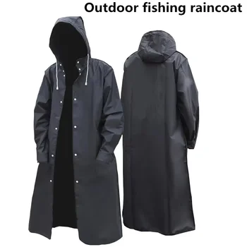 Fashion Black Adult Windbreaker Style Waterproof Long Raincoat Women's Men's Hooded Outdoor Motorcycle, Bicycle, Hiking, Fishing