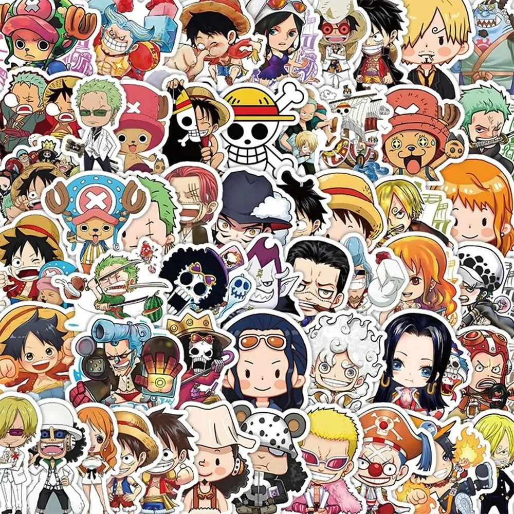 55pcs One Piece Cute Cartoon Stickers DIY Skateboard Phone Case Laptop Motorcycle Waterproof Cool Anime Sticker Decals Toy