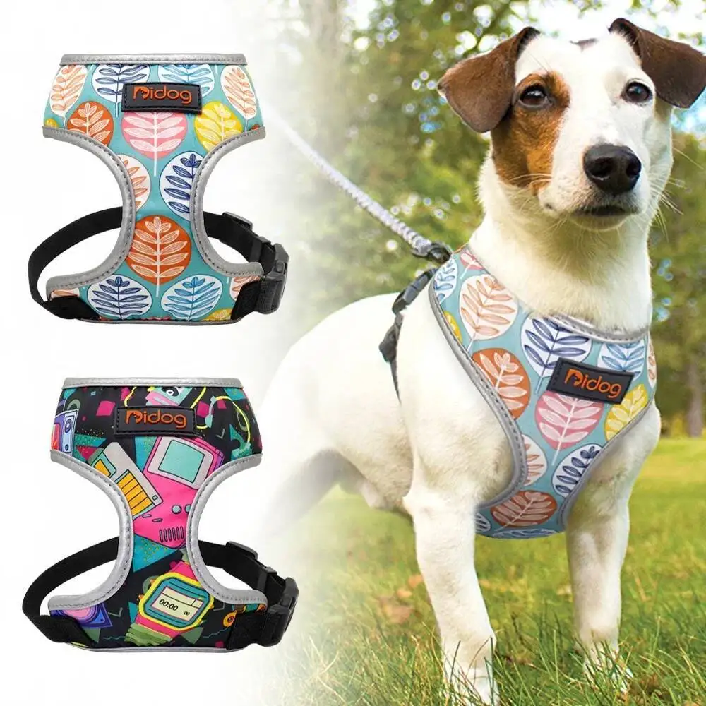 

Breathable Nylon No Pull Dog Vest Reflective Adjustable Printed Pet Harness For Small Medium Dogs Cats
