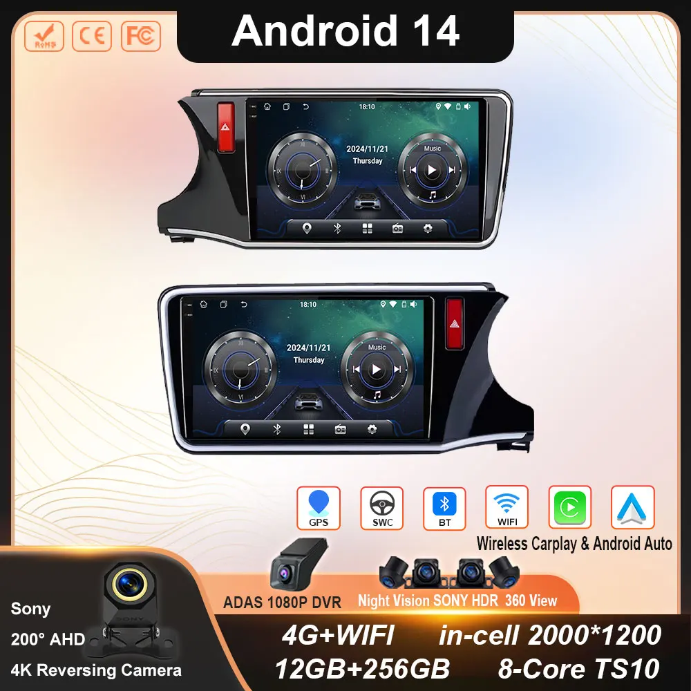 

Android 14 Player For Honda City Grace RHD 2014 2015 2016 2017 Car Head Unit Radio Stereo Multimedia GPS BT Touch Screen No 2din