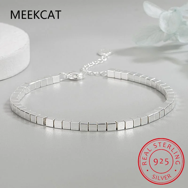 Pulsera de cuentas cuadradas de Plata de Ley 925 para mujer, auténtica y Original, para boda, fiesta, cumpleaños, aniversario, regalo fino, DA2773