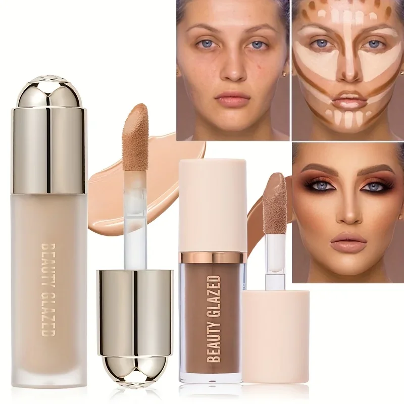 BEAUTY GLAZED 2pcs Face Makeup Set,Concealer Liquid Foundation+Cream for Contouring,Long-lasting Waterproof Matte Full Coverage