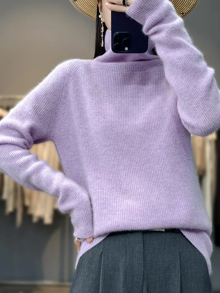 

Women autumn winter sweater pullover Turndown Colar 100% Merino Wool Jumper Solid Basic Knitted Casual Chic Korean Fashion Tops