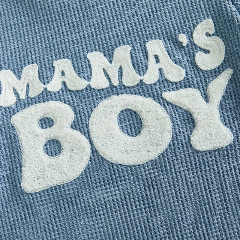 Infant Boy Casual Wear Short Sleeve Tee and Solid Shorts Set with Embroidered Letters - Summer 2 Piece Outfit in Waffle Knit