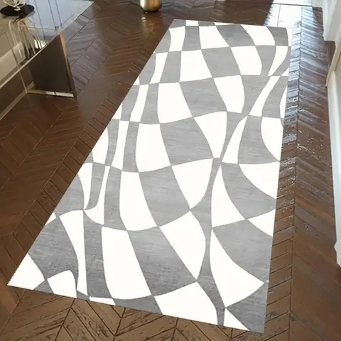Simple Checkerboard Pattern Runner Rug Visual 3D Vortex Stripe Carpeted Porch Entrance Carpeted Bed Hallway Mat