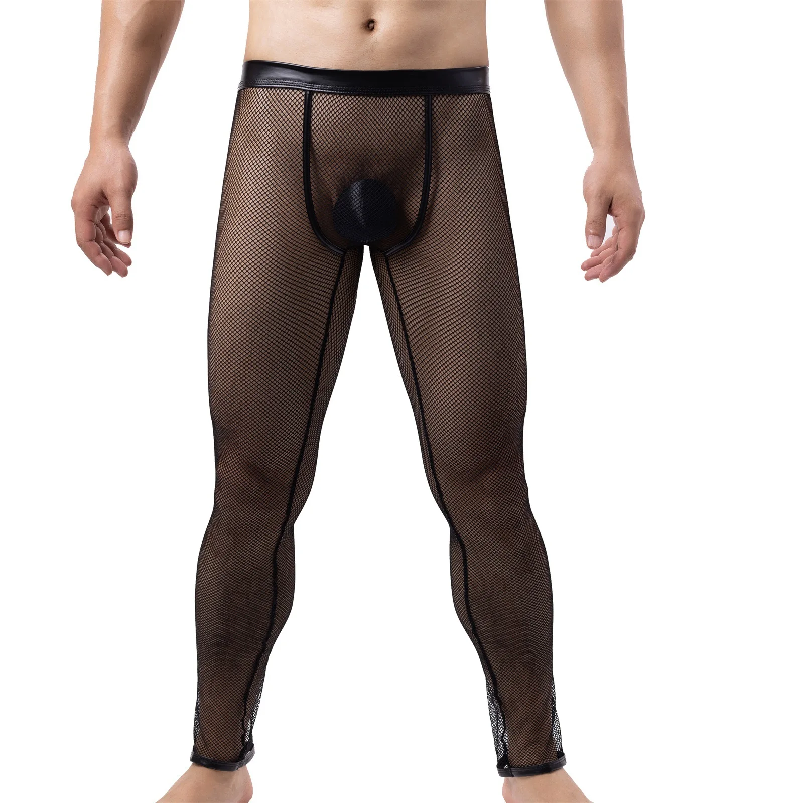 

Mesh Sheer Long Pants for Men Fishnet Lounge Gays Sexy Pajamas Trousers Transparent Leggings Sleep Bottoms Sissy Erotic Lingerie