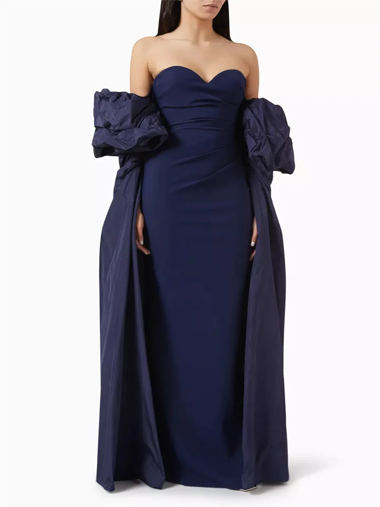 Hot Selling Sweetheart Neckline Elongated Taffeta Sleeves Straight Evening Dress Elegant Open Back Zipper Party Gowns For Women