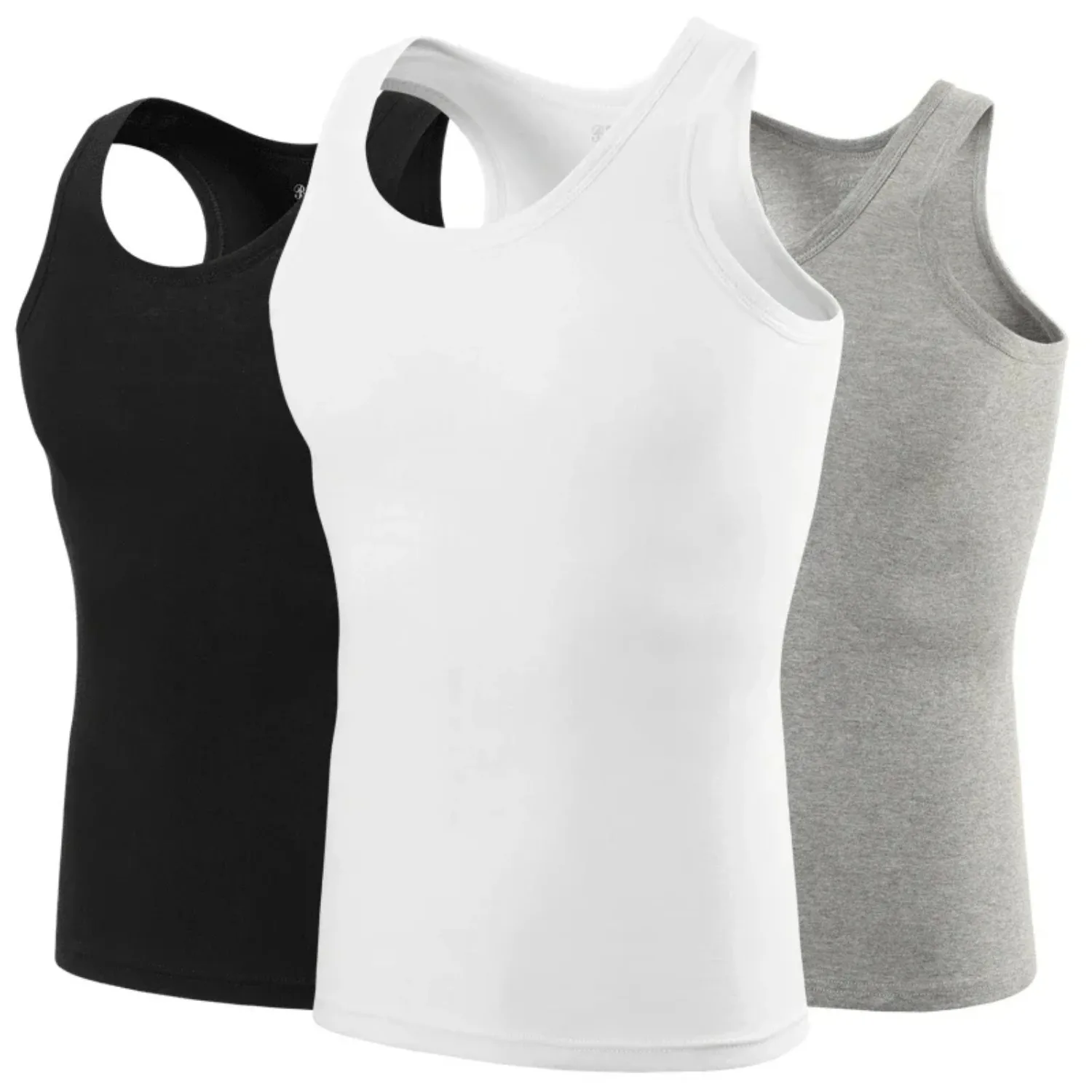 Men's Four Season Classic Black White And Gray Pure Cotton Casual Sports Vest Comfortable Running And Sweat Absorbing Base Shirt