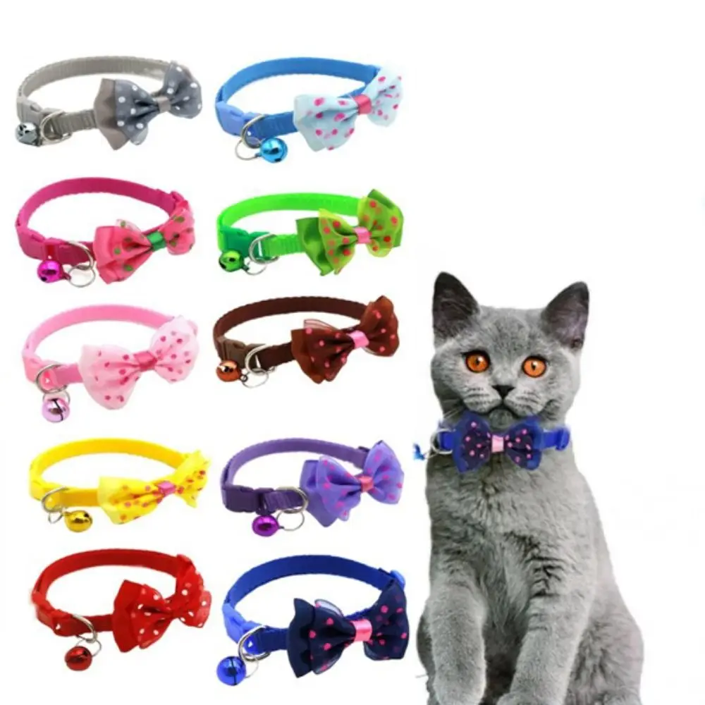 Cat Bowknot Bell Collar Adjustable Decorative Bell Dots Cat Collar Cat Bowknot Necklet for Kitten Puppy Pet Accessories