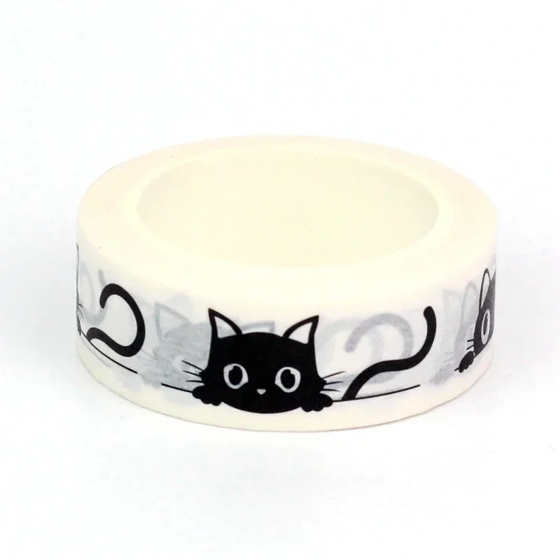 NEW 1X 10M Decor Cartoon Set of Black Cats Washi Tape for Scrapbooking Journaling Adhesive Masking Tape Cute Stationery