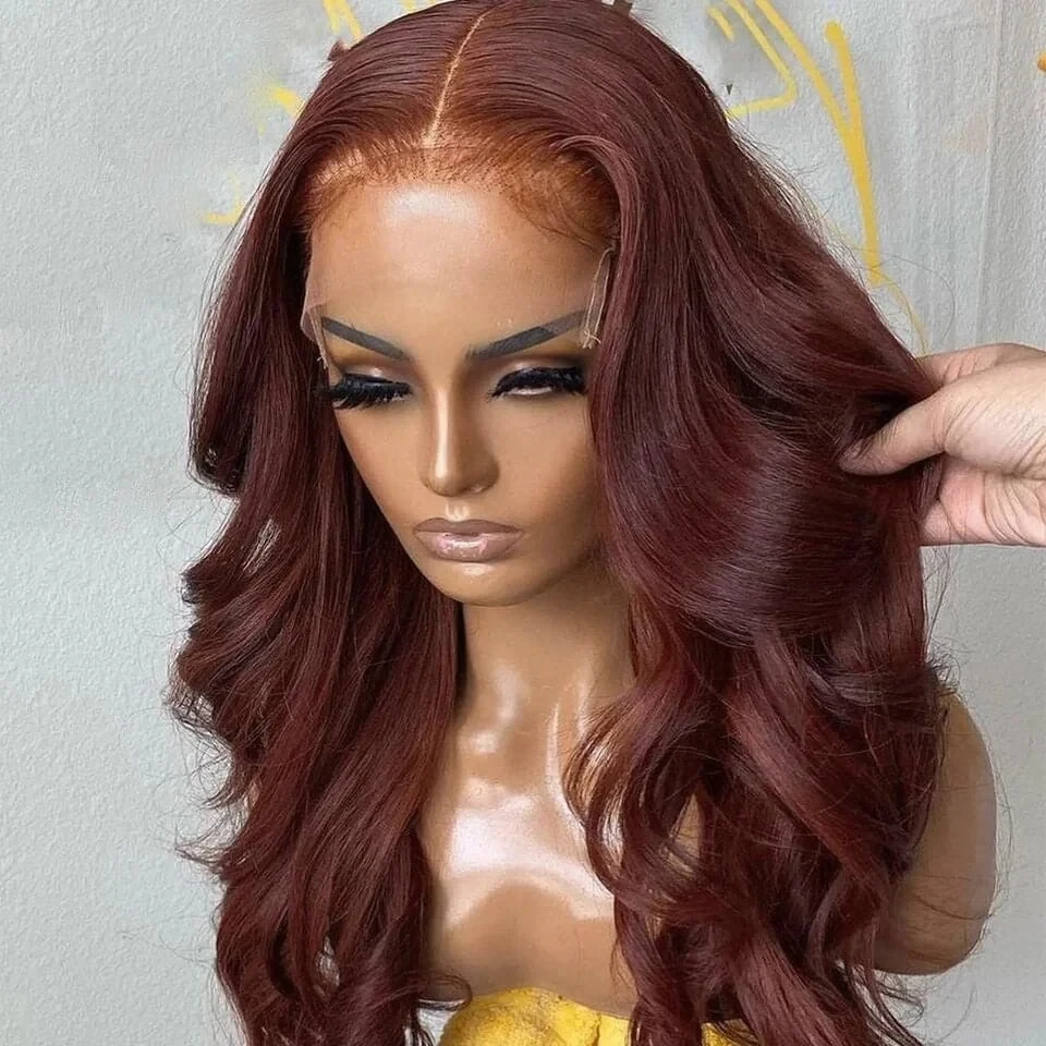 QW Glueless Copper Red  Reddish Brown 13X4 Synthetic Lace Front Wigs For Women Lace Frontal Wig Pre Plucked Hairline Hair Fiber