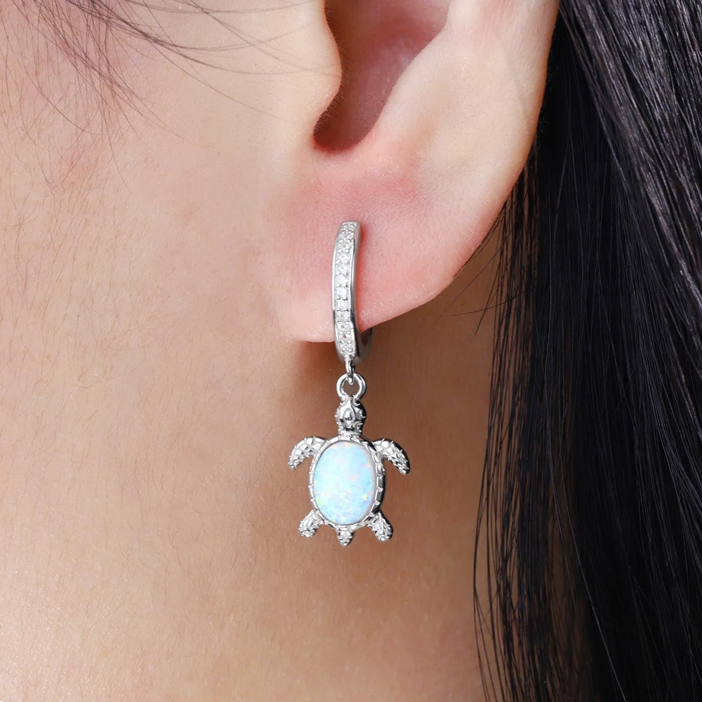 Imagem -04 - Sterling Silver Opal Sea Turtle Dangle Drop Earrings para Mulheres Jóias Animais Bonitos Natureza Oceano Presentes de Aniversário para Meninas Amantes 925