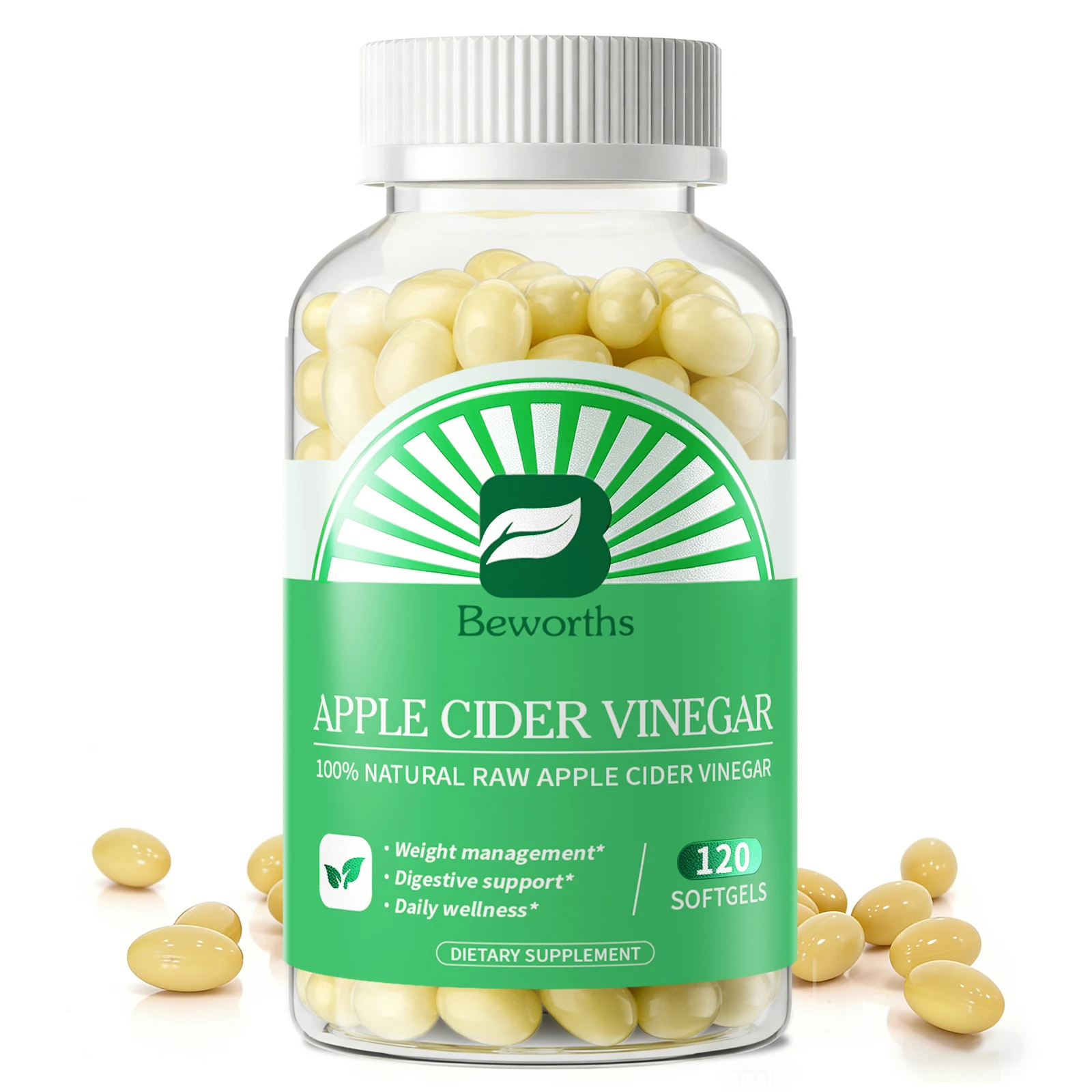 

BEWORTHS Organic Apple Cider Vinegar Capsules Healthy Weight Management Digestion Detox & Immune Soothes Gas & Bloating Food