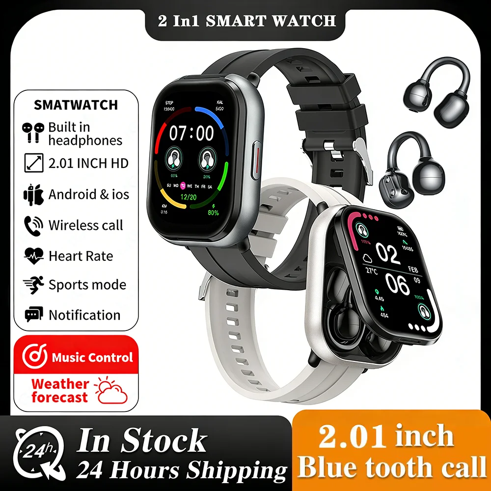 

Умные часы LIGE 2026 с Bluetooth-наушниками TWS 2-в-1, функцией звонков по Bluetooth, измерением пульса, спортивными функциями и фитнес-трекером для мужчин и женщин