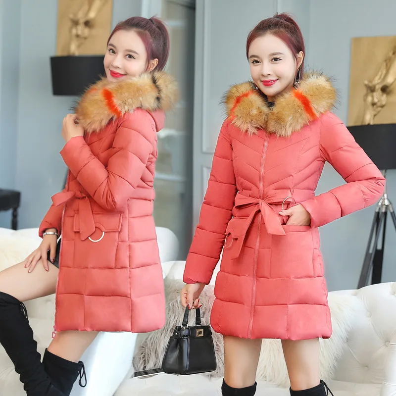 

New Cotton Coat Parka Women's Winter Jacket Mid-Length Large Fur Collar Thick Down Cotton Quilted Slim Keep Warm Winter Overcoat