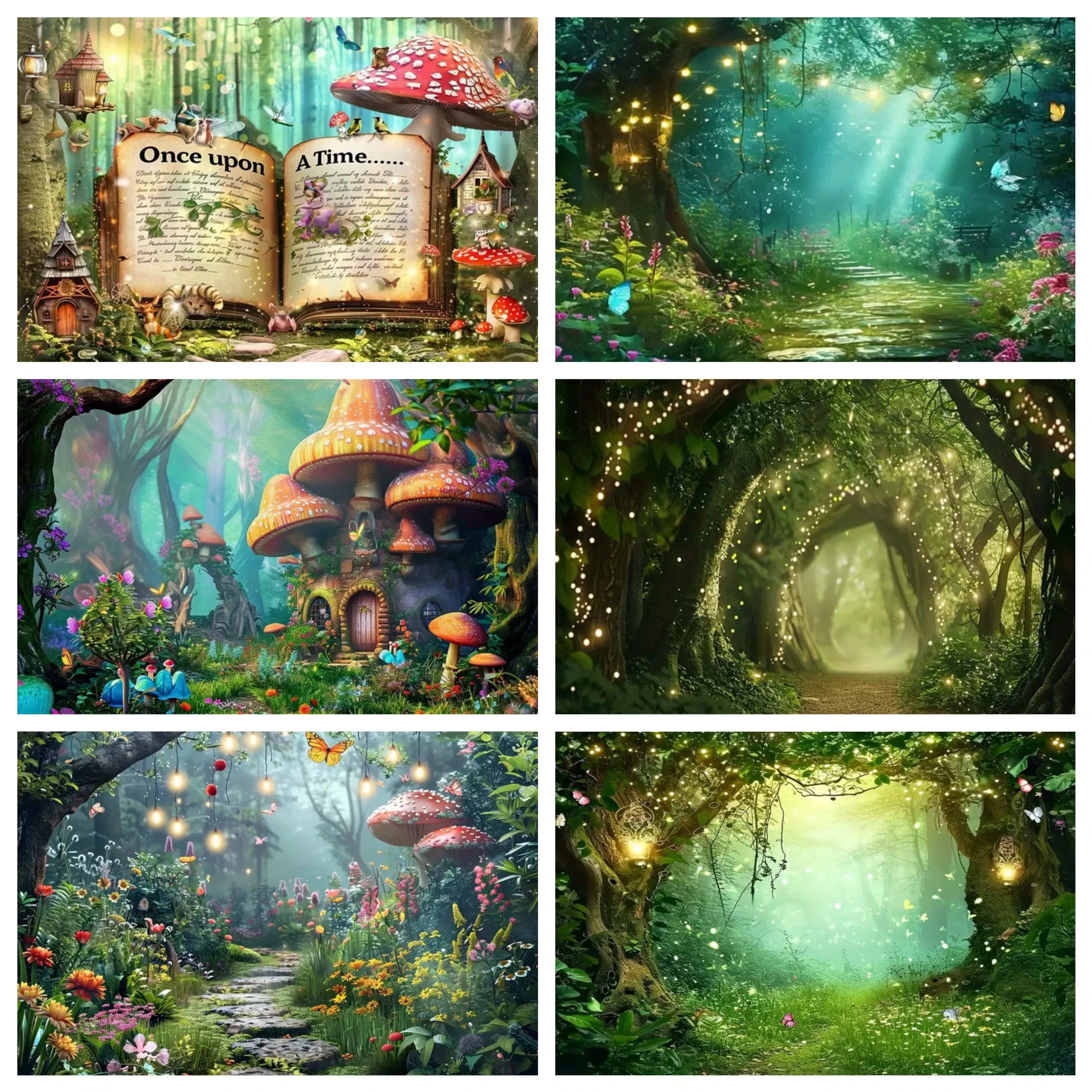 Fairy Tale Forest Dreamy Natural Jungle Forest Wonderland Mushroom House  Backdrops Baby Birthday Party Photography Backgrounds