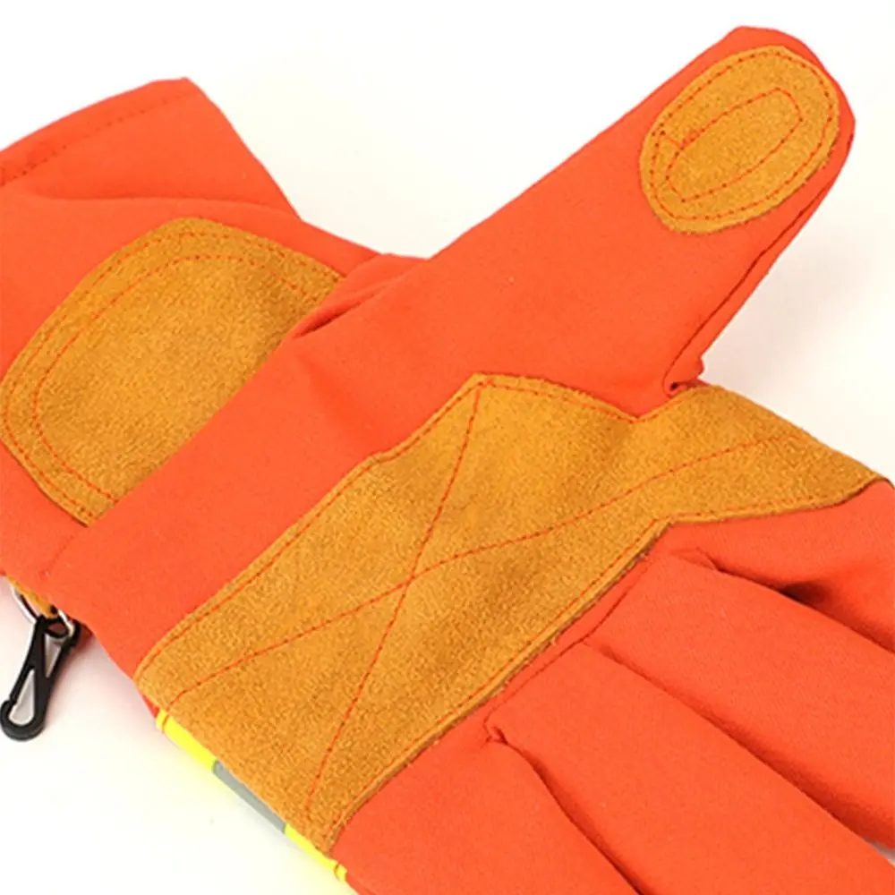 Thicken Firefighter Training Gloves Heat Resistant Orange Fire Resistant Gloves Wear-Resistance Reflective Strap