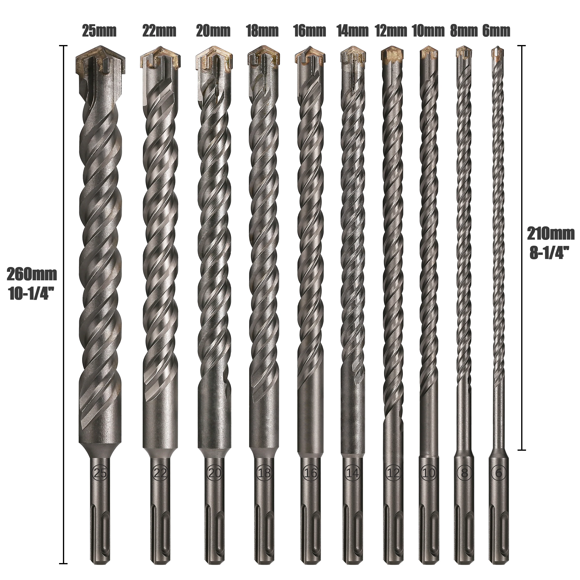 1個コンクリートsdsプラス6-25mmビットクロスカッターヘッドダブルオーガーハンマー260mm壁レンガブロック電気ハンマー石積みビット