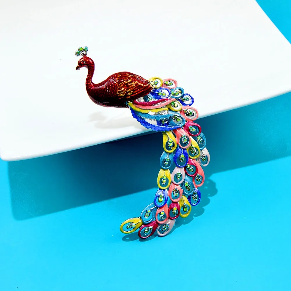 Fashion Rhinestone Peacock Brooch Pin Animal Enamel Corsage for Women Girls Clothing Accessories