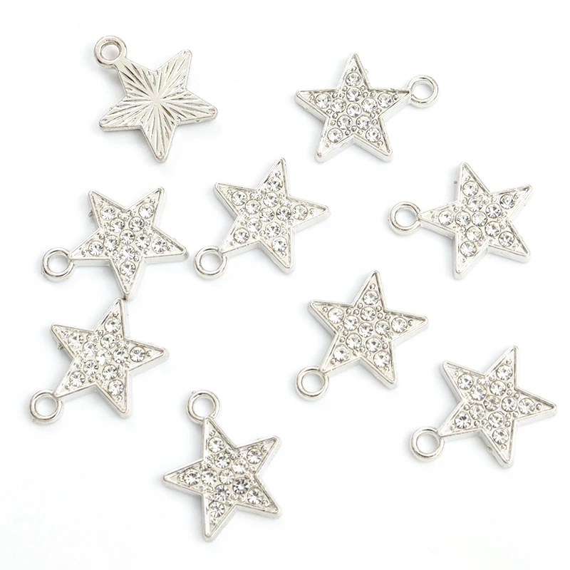 10pcs/lot Stars Metal Setting Rhinestones Charm Zinc Alloy Crystals Pentagram Pendant for Jewelry DIY Necklace Earrings Supplies