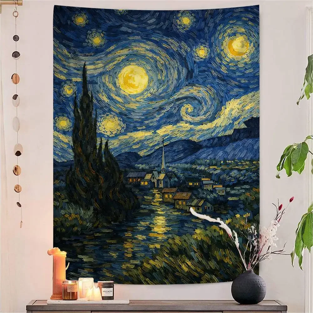 Art V-Van G-Gogh Colorful Tapestry Wall Hanging Bohemian Wall Tapestries Mandala Wall Art Decor