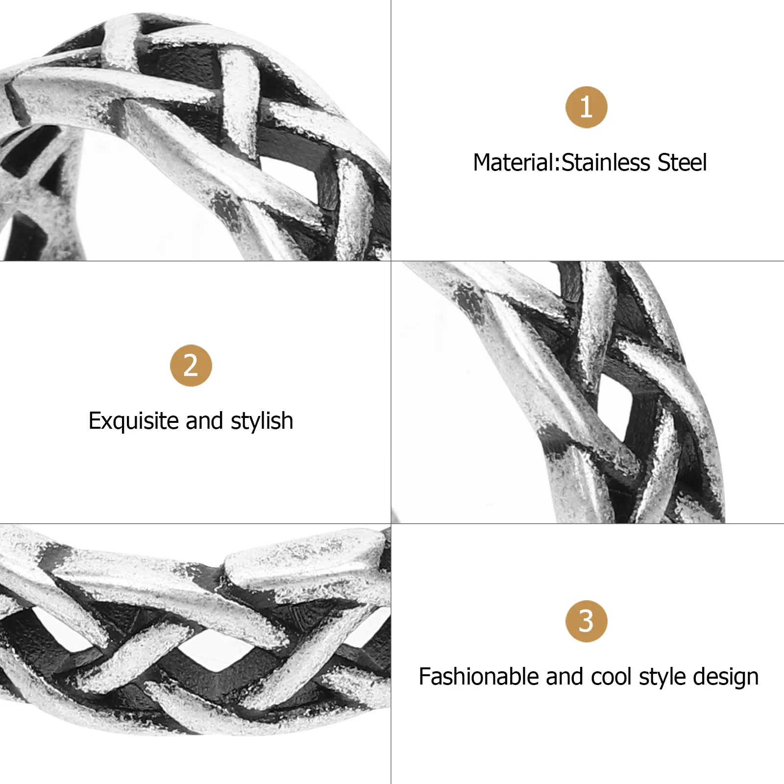 

Knot Band Ring Stainless Steel Hollow Wide Finger Jewelry Men'S Delicate Pattern Ring For Festival Party Costume