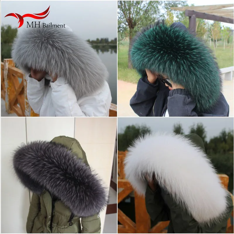 100% Real Raccoon Fur Collar Winter Luxury Warm Natural Fox Fur Scarf Large Size Men Jacket Coat Collar Neck Warm Shawl Women