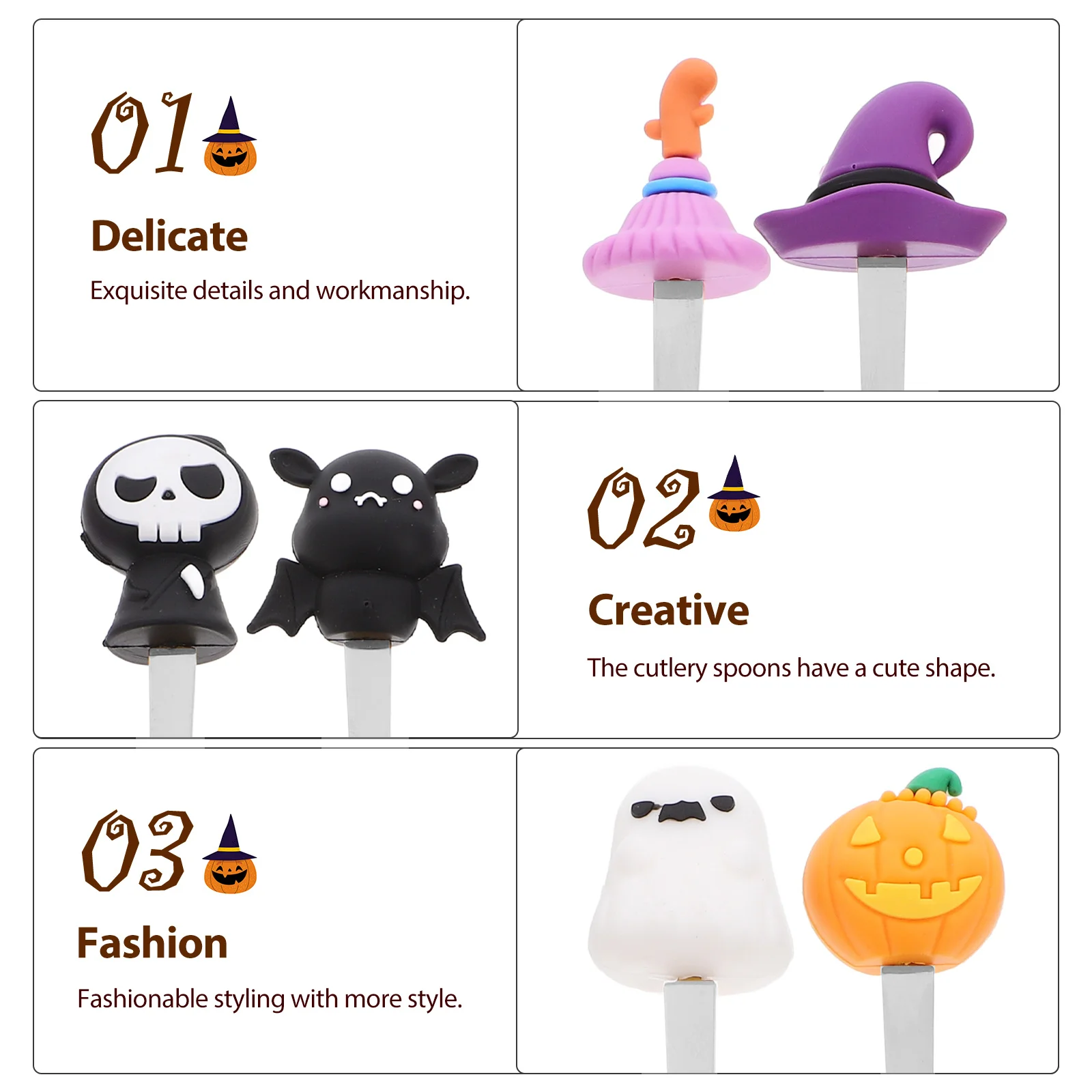 

6pcs Dessert Spoon Stainless Steel Spoons For Halloween Party Cake Coffee Ice Cream Tea Kitchen Use Multipurpose Long Handle