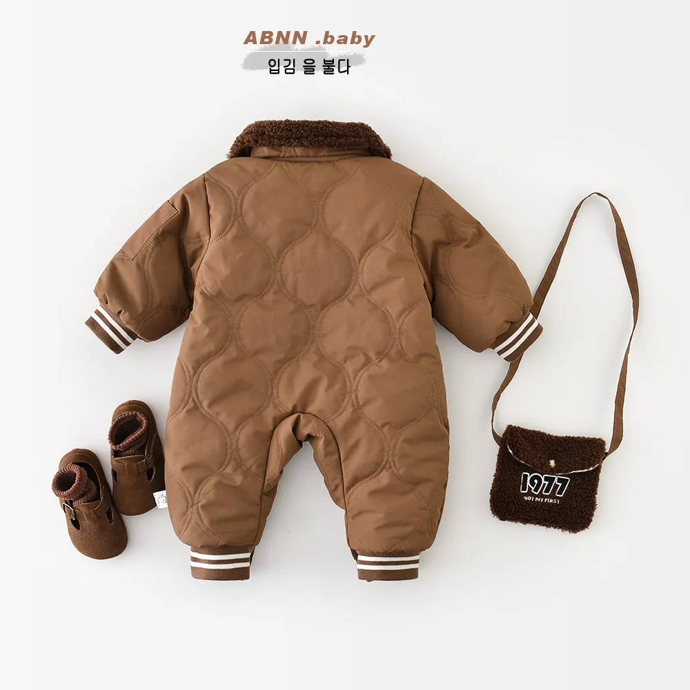 2025 شتاء جديد طفل طويل الأكمام الصوف رومبير + حقيبة الرضع فتاة الدافئة التلبيب بذلة زائد المخملية سميكة طفل الملابس 0-24 متر #4