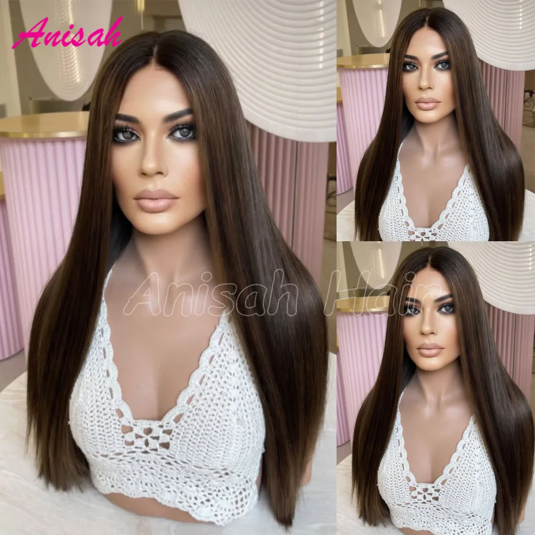 

Brazilian Ombre Auburn Brown Lace Frontal Wigs Colored100% Human Hair Wigs Pre Plucked Bone Straight Lace Glueless Closure Wig