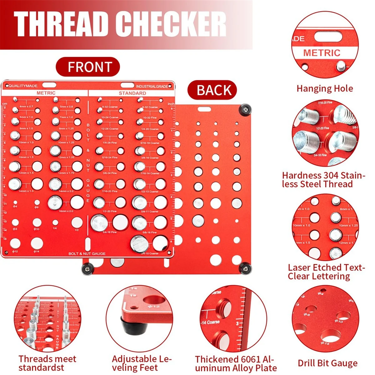 

Устройство для проверки резьбы, Устройство для проверки резьбы гайки и болта 42, Измеритель размера болта и резьбы, Калибр для идентификации болтов и гаек