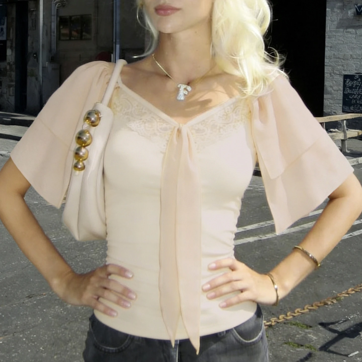 

Sweet Patchwork Lace Blouse Holiday Solid Bandage V-Neck Half Layered Sleeve Shirts Women 2026 Summer Fashion Streetwear Ladies