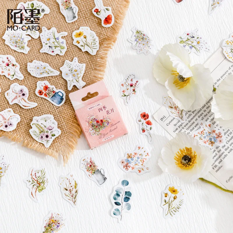 46pcs Four Seasons Blossom Series Stickers Fresh Plant Flower Scrapbooking Label Diary Stationery Album Phone Journal Planner