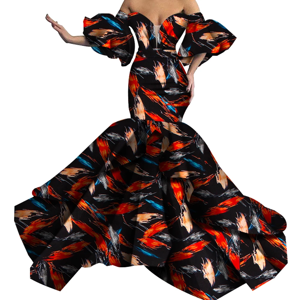 Bazin Riche African Print Sexy Evening Long Dresses Dashiki African Dresses for Women African Clothes Strapless Dresses WY5613