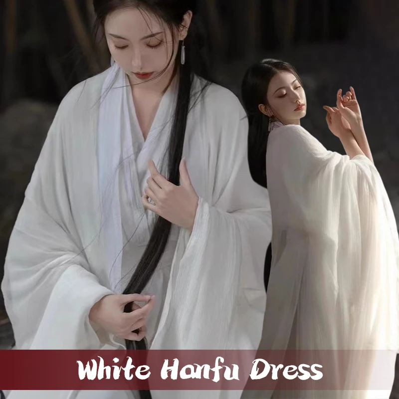 

Full Set White Hanfu Dress Women Cosplay Ancient Chinese Traditional Costume Ethnic Dance Stage Performance Party Photo Clothing