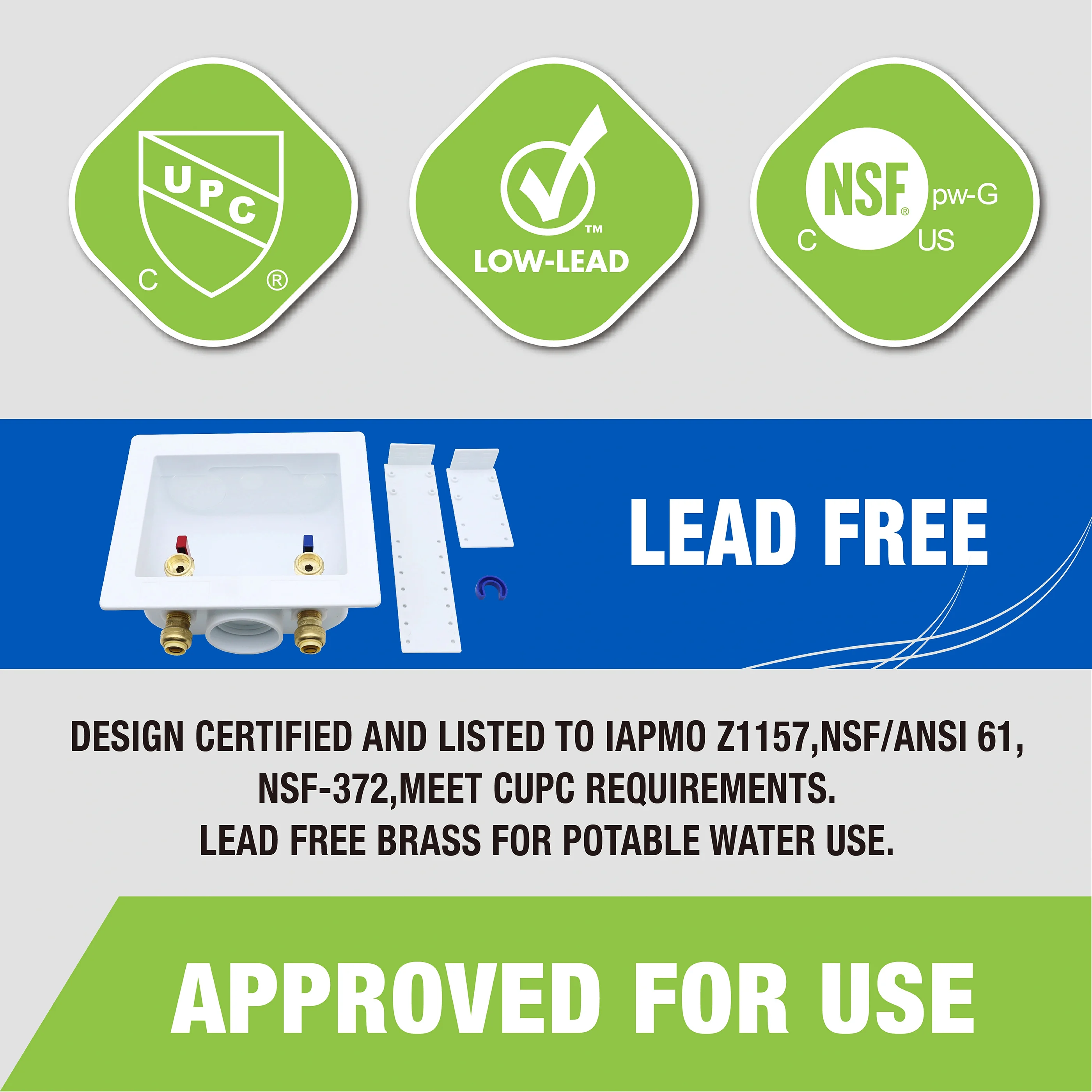 صندوق مخرج الغسالة KING SMART؛ توصيل مناسب للدفع 1/2 بوصة، مخرج MHT مقاس 3/4 بوصة، 1/4 دورة؛ 1 قطعة/علبة؛ 81212