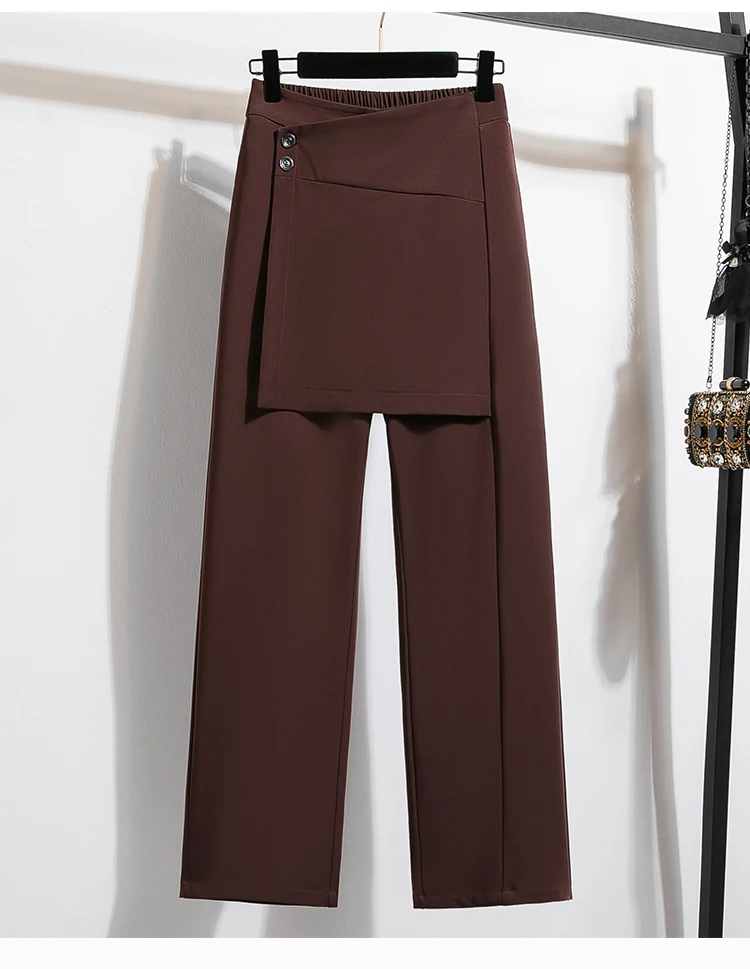 

Casual Fake two-piece Spliced Slim Straight Tube Full Length Pants Korean Fashion basics Office Lady Basics Plus Size Clothing