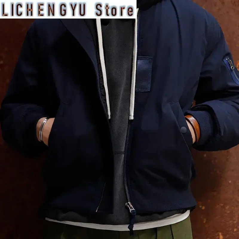 Bomber Jacket Thickened Splicing Baseball Flight Coat with Inner Pocket for Men's Winter Cotton Padded Jacket