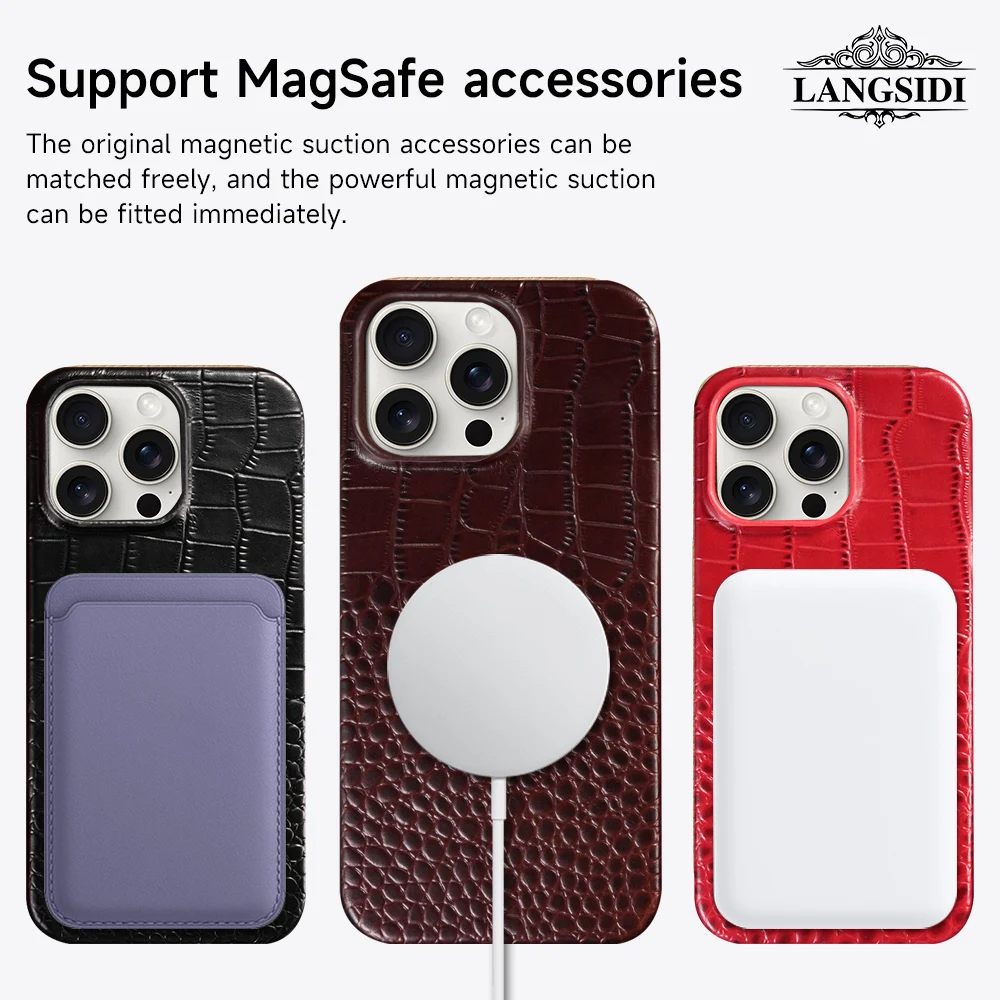 

for Magsafe Case for iPhone 15 16 Pro Max Promax 16Pro 15Pro Natural Cowhide Leather Magnetic Protector Luxury Phone Back Cover