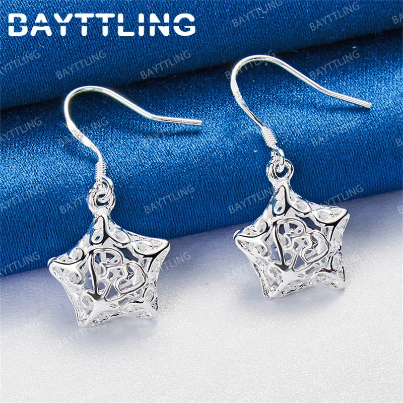 Luxury 925 Sterling Silver Exquisite Star Openwork Earrings for Women, Fashion Jewelry Wedding Accessories
