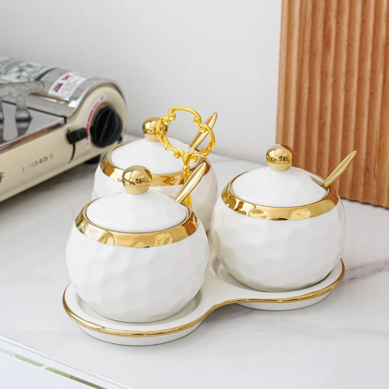 Ceramic Spice Jars Set Kitchen Storage Containers for Salt Pepper Spices Home Use